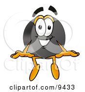 Hockey Puck Mascot Cartoon Character Sitting