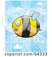 Poster, Art Print Of Flying Bee In A Cloudy Blue Sky