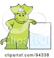 Triceratops Character Holding Up A Blank Sign