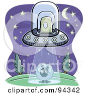 Royalty Free RF Clipart Illustration Of An Alien Abducting A Sheep In The Middle Of The Night by Cory Thoman