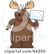 Poster, Art Print Of Big Moose Standing With A Blank Sign