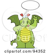 Poster, Art Print Of Big Green Dragon With A Thought Bubble
