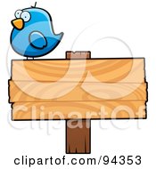 Poster, Art Print Of Chubby Blue Bird Standing Atop A Wooden Sign