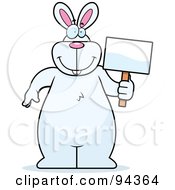 Poster, Art Print Of Big White Rabbit Standing And Holding A Blank Sign
