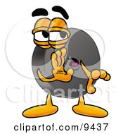 Clipart Picture Of A Hockey Puck Mascot Cartoon Character Whispering And Gossiping