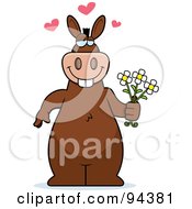 Poster, Art Print Of Romantic Donkey Standing With Flowers