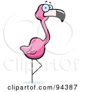 Royalty Free RF Clipart Illustration Of A Goofy Pink Flamingo Wading In Water