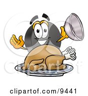 Poster, Art Print Of Hockey Puck Mascot Cartoon Character Serving A Thanksgiving Turkey On A Platter