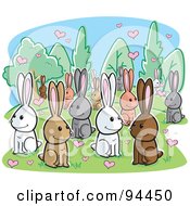 Crowd Of Amorous Rabbits With Hearts