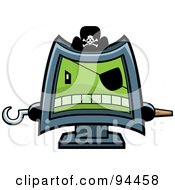 Poster, Art Print Of Computer Pirate Wearing A Hat Eye Patch And Holding Out Peg And Hook Hands