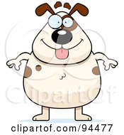 Royalty Free RF Clipart Illustration Of A Plump White And Brown Spotted Dog Standing On Its Hind Legs