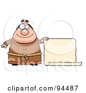 Plump Monk Holding Out A Blank Scroll Sign