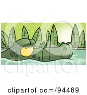 Royalty Free RF Clipart Illustration Of A Swamp Gator Floating On Murky Water