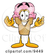 Clipart Picture Of An Ice Cream Cone Mascot Cartoon Character With Welcoming Open Arms by Mascot Junction