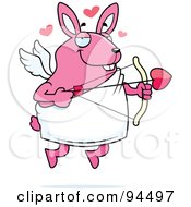Poster, Art Print Of Pink Rabbit Cupid Shooting Arrows