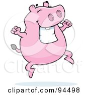 Poster, Art Print Of Plump Pink Hippo Jumping And Grinning