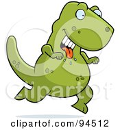 Poster, Art Print Of Hungry Green Tyrannosaurus Running With His Tongue Hanging Out