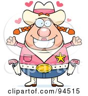 Poster, Art Print Of Plump Red Haired Cowgirl With Hearts