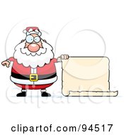 Royalty Free RF Clipart Illustration Of A Plump Santa Holding Out A Blank Scroll Sign