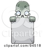 Royalty Free RF Clipart Illustration Of A Zombie Peering Over A Blank Stone Sign
