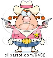 Poster, Art Print Of Plump Angry Cowgirl Holding Up Guns