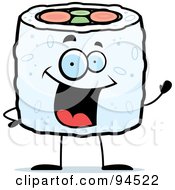 Royalty Free RF Clipart Illustration Of A Friendly Waving Sushi Roll