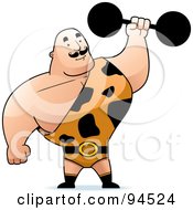 Poster, Art Print Of Strong Man In A Spotted Outfit Holding Up A Barbell