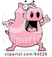 Royalty Free RF Clipart Illustration Of A Pink Pig Holding Up A Finger And Expressing An Idea