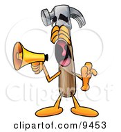 Clipart Picture Of A Hammer Mascot Cartoon Character Screaming Into A Megaphone
