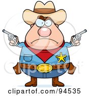 Poster, Art Print Of Tough Plump Sheriff Holding Pistols