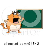 Poster, Art Print Of Fat Orange Cat Standing By A Chalkboard