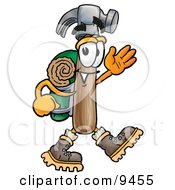 Poster, Art Print Of Hammer Mascot Cartoon Character Hiking And Carrying A Backpack