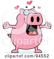 Poster, Art Print Of Plump Pink Pig In Love