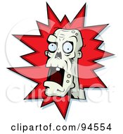 Royalty Free RF Clipart Illustration Of A Shocked Zombie Face Over A Red Burst