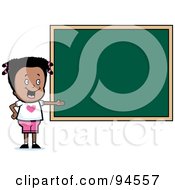 Royalty Free RF Clipart Illustration Of A Black School Girl Presenting A Blank Chalkboard