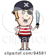 Poster, Art Print Of Blond Pirate Boy Holding A Sword And Wearing An Eye Patch