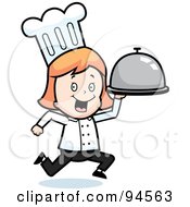 Royalty Free RF Clipart Illustration Of A Chef Girl Running With A Platter