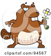 Poster, Art Print Of Sweet Chubby Beaver Holding Out A Daisy Flower