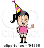 Poster, Art Print Of Cute Birthday Girl Wearing A Hat And Holding Punch