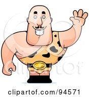 Royalty Free RF Clipart Illustration Of A Waving Strong Man In A Spotted Outfit by Cory Thoman