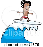 Dark Skinned Surfer Dude Riding A Wave