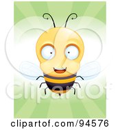 Poster, Art Print Of Happy Little Bee Flying Forward Over Green