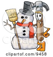 Clipart Picture Of A Hammer Mascot Cartoon Character With A Snowman On Christmas