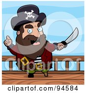 Poster, Art Print Of Male Pirate Gesturing With A Sword On A Ship