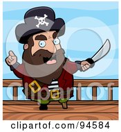 Royalty Free RF Clipart Illustration Of A Male Pirate Gesturing With A Sword On A Ship