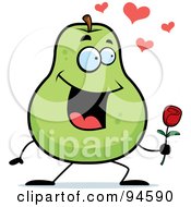 Royalty Free RF Clipart Illustration Of An Amorous Green Pear Holding A Rose