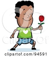 Royalty Free RF Clipart Illustration Of A Sweet Little Boy Presenting A Red Rose