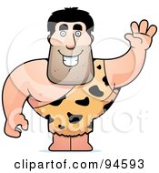 Royalty Free RF Clipart Illustration Of A Strongman Holding Up His Arm And Waving by Cory Thoman