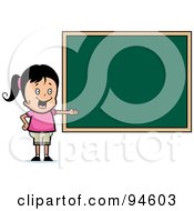 Royalty Free RF Clipart Illustration Of A Friendly School Girl Presenting A Chalk Board by Cory Thoman