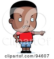 Royalty Free RF Clipart Illustration Of A Cute Little Black Boy Pointing The Blame